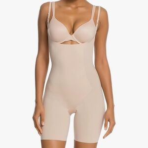 SPANX Thinstincts Open Bust Mid Thigh Bodysuit Shaper 10021R Nude Beige XL